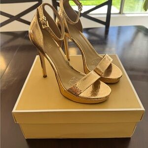 Michael Kors Gold Metallic High-Heel Ankle-Strap Sandals